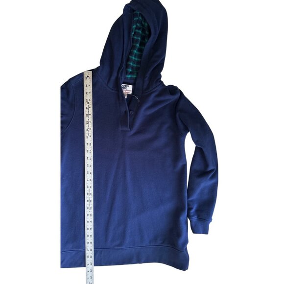 Lands End Womens Serious Sweats Navy Hoodie Pullover M 10-12 Plaid Lined Hood - Picture 8 of 8